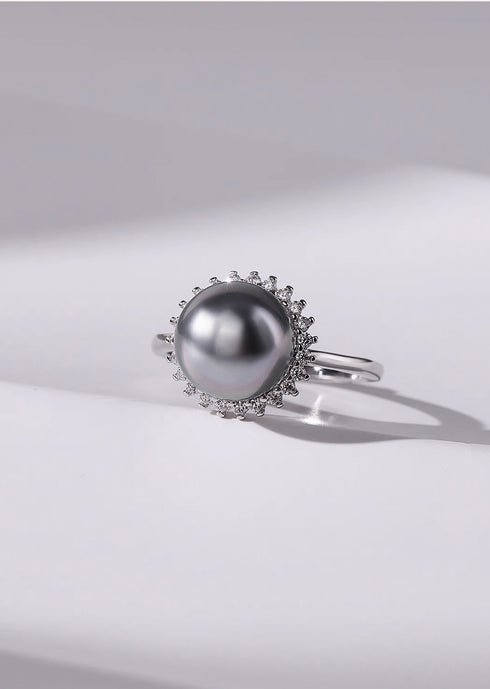 Tahitian Pearl Zirconia Sunflower Ring